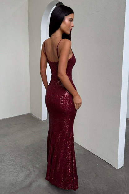 Bonnie Sequin Maxi Dress - Burgundy