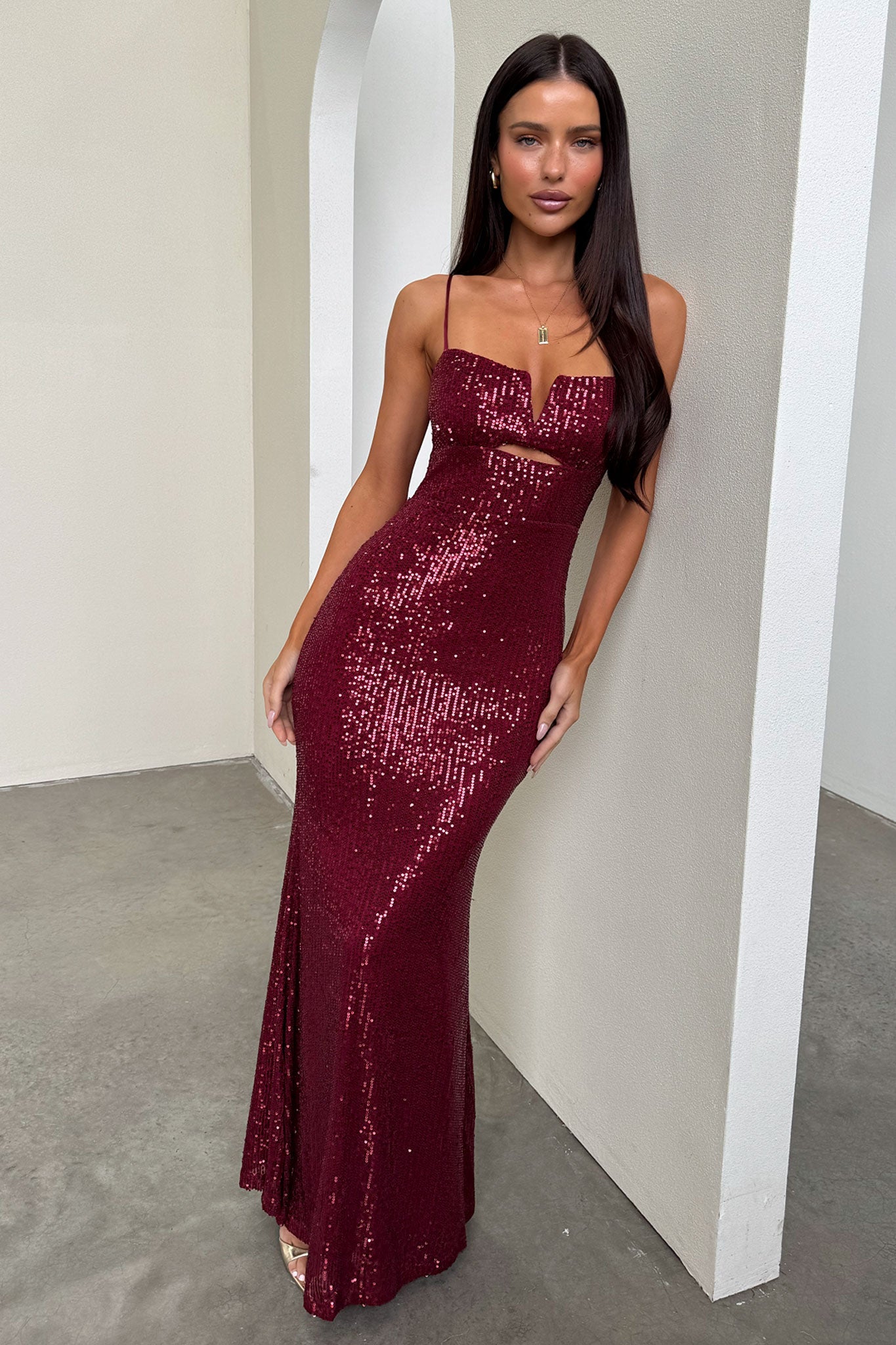 Bonnie Sequin Maxi Dress - Burgundy