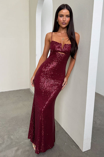 Bonnie Sequin Maxi Dress - Burgundy