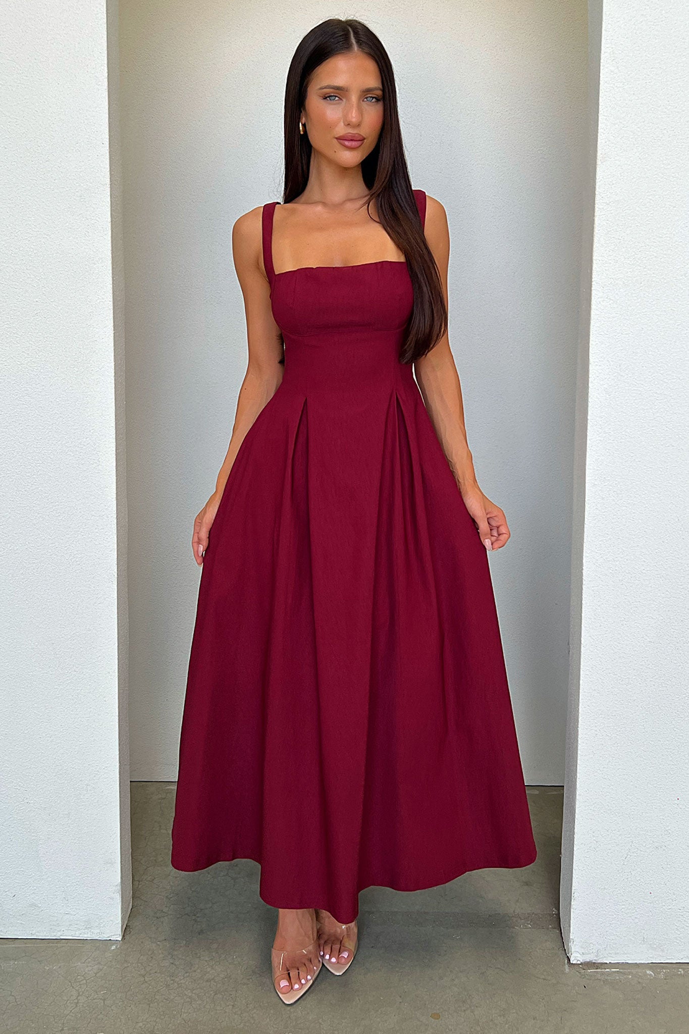 Chantelle Square Neck Midi Dress - Burgundy