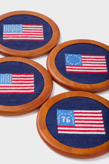 American Flag Needlepoint Coaster Set