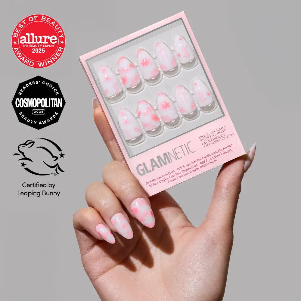 Fleur Amour Press-On Nails | Short Almond Pink Blossoms Love