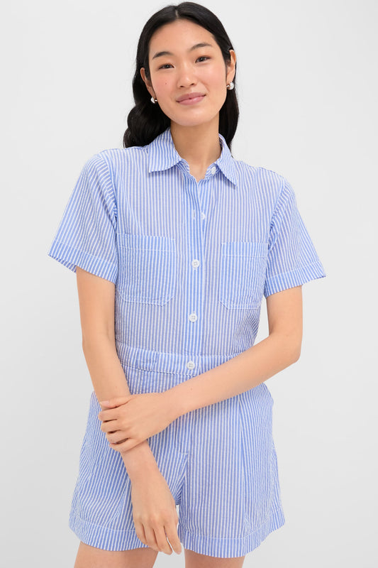 Blue and White Cassi Short Jumpsuit