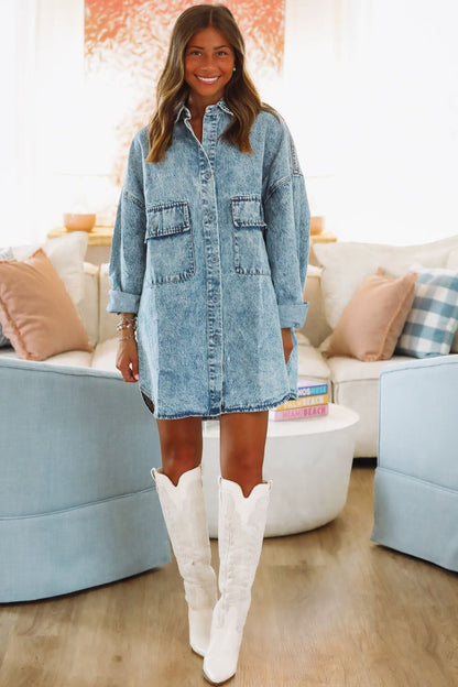 Kicking Up Dust Shacket Dress - Denim (FINAL SALE)