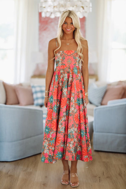 Week in Tulum Maxi Dress - Orange, Pink and Green
