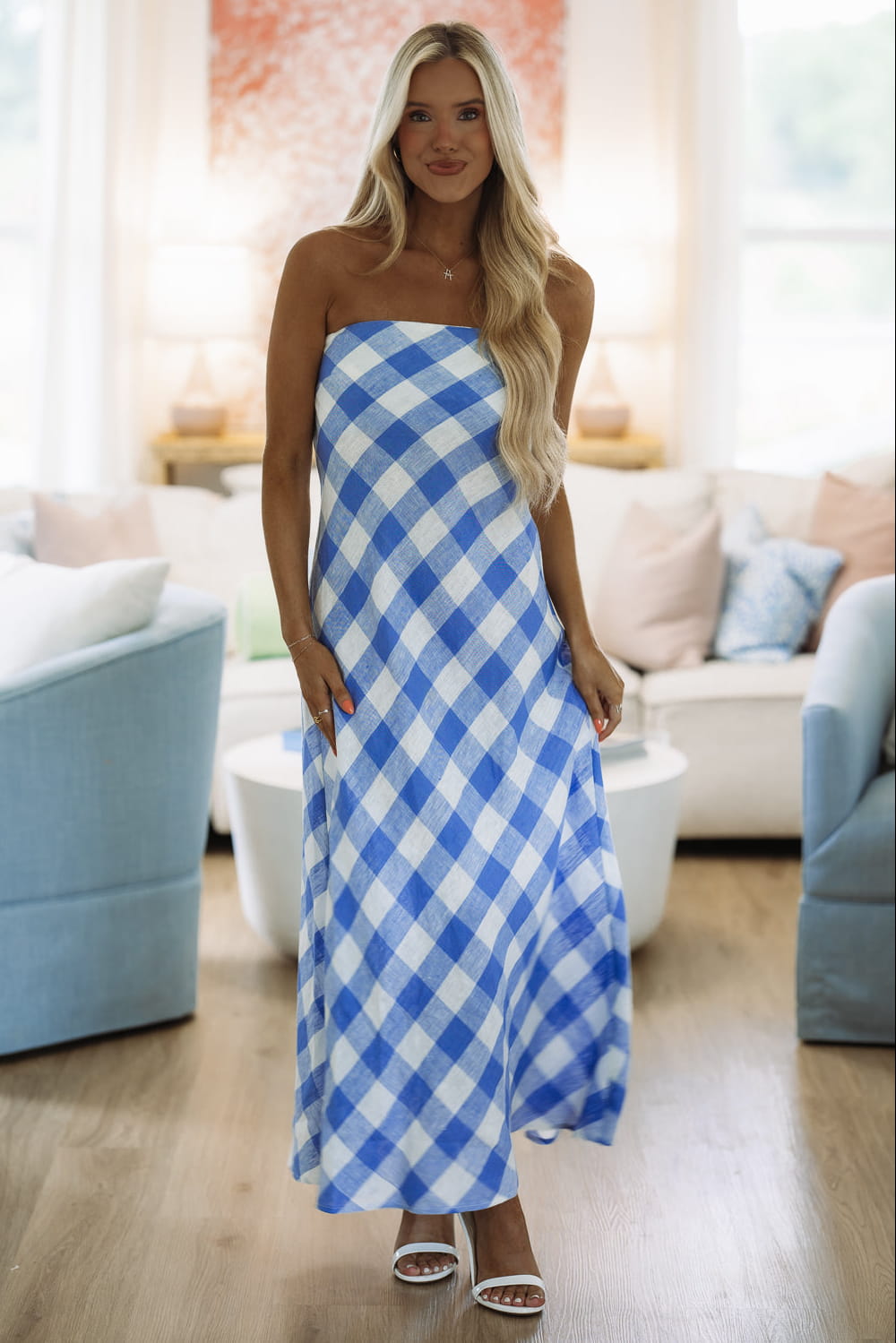 East Coast Escape Midi Dress - Blue and Off White