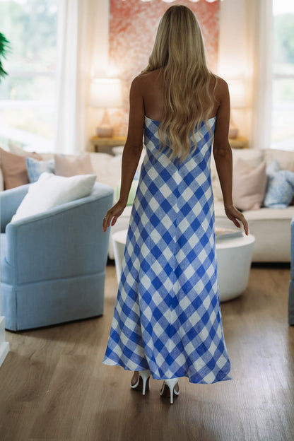 East Coast Escape Midi Dress - Blue and Off White
