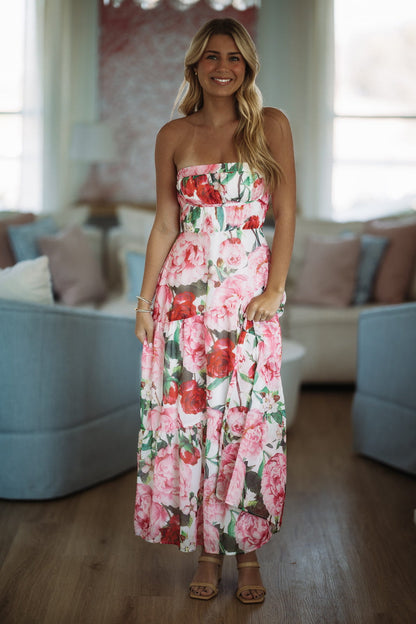 99 Roses Maxi Dress - Red, Pink, White and Green