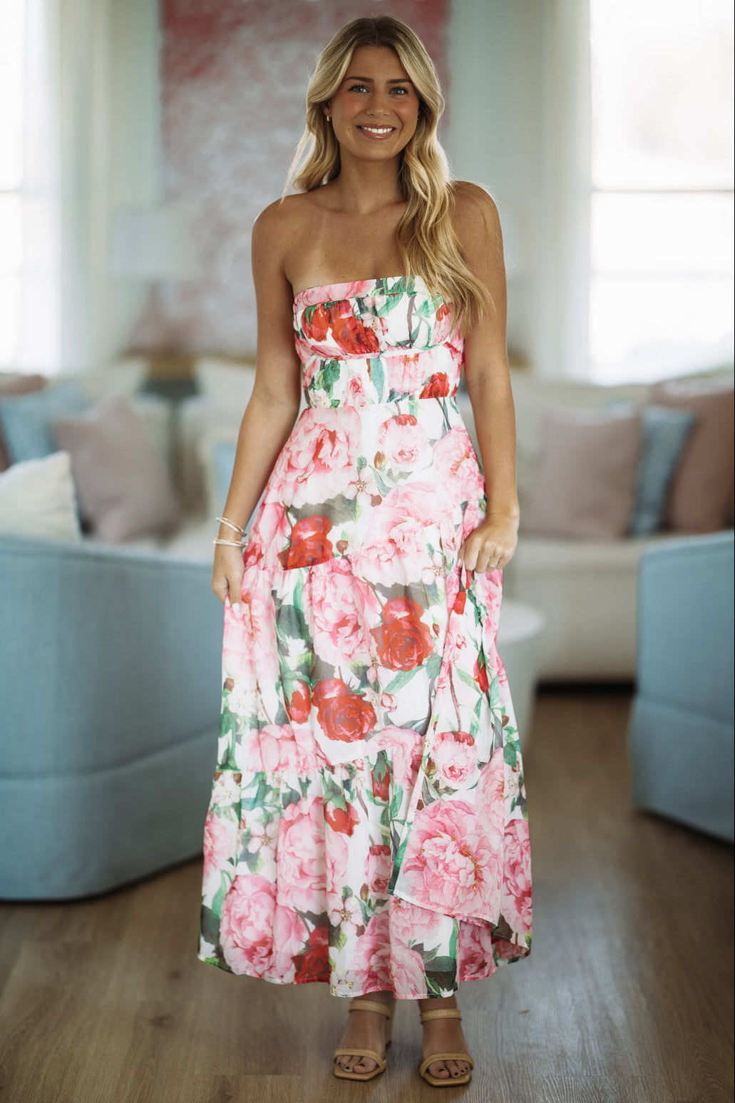 99 Roses Maxi Dress - Red, Pink, White and Green