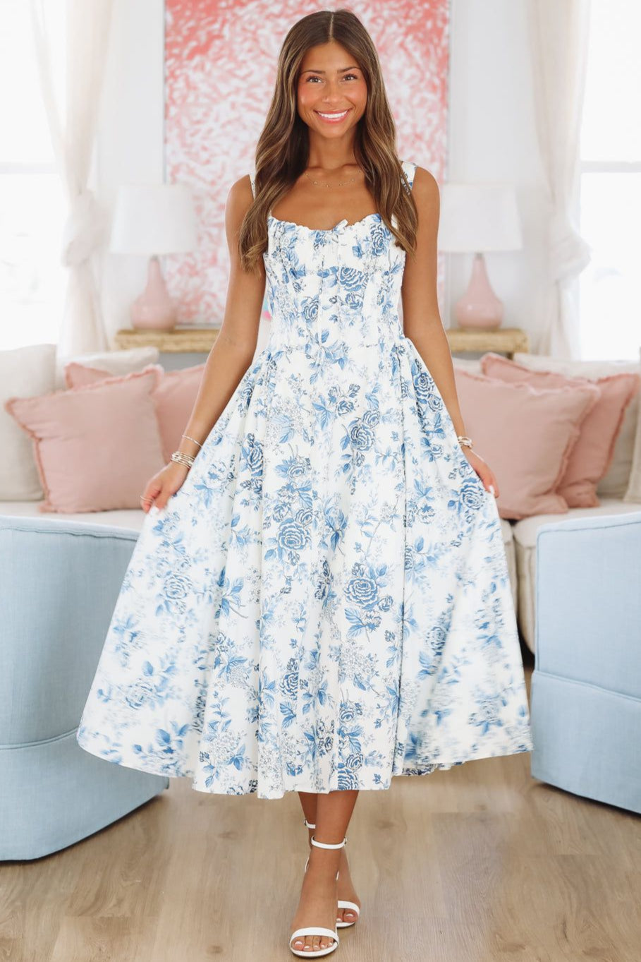 All My Life Midi Dress - Blue and White