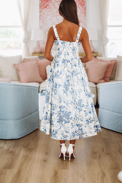 All My Life Midi Dress - Blue and White