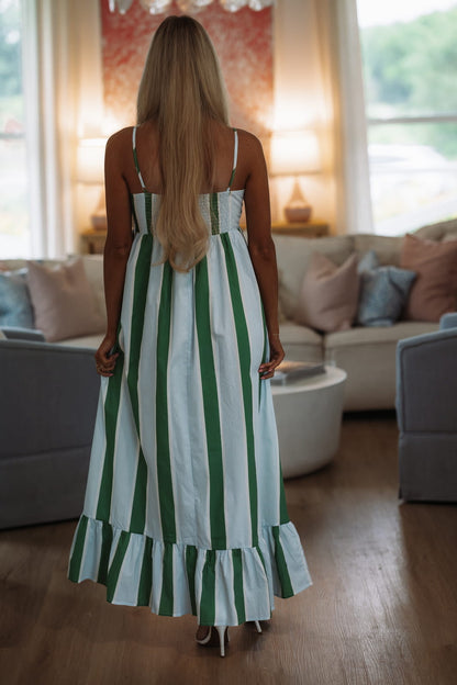 Coast Line Stripe Maxi Dress - Green, White and Blue