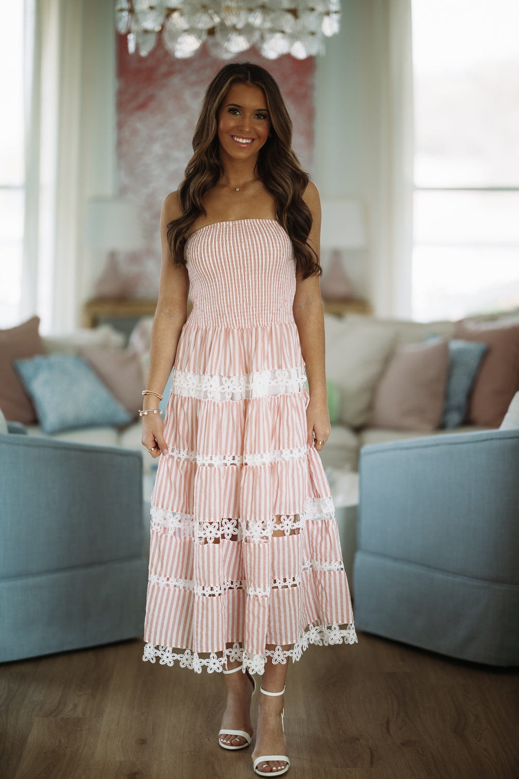 Early Dawn  Striped Midi Dress - Pink and White
