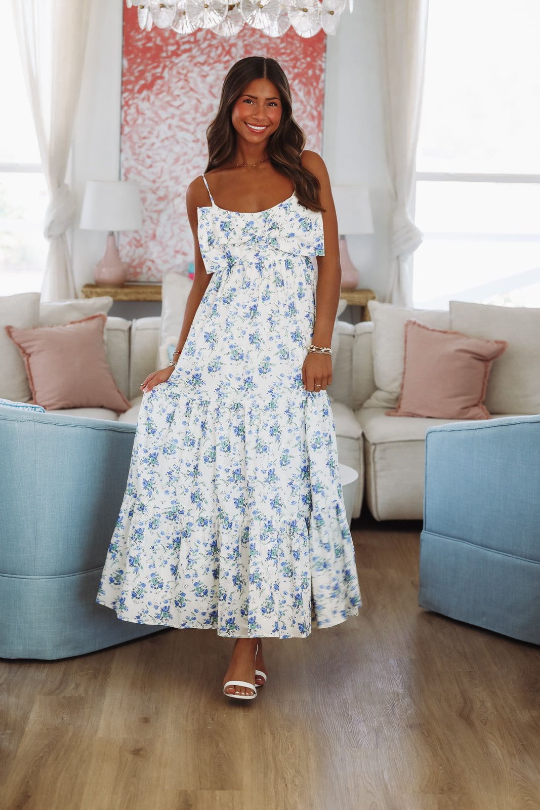 Exciting News Midi Dress - Blue and White