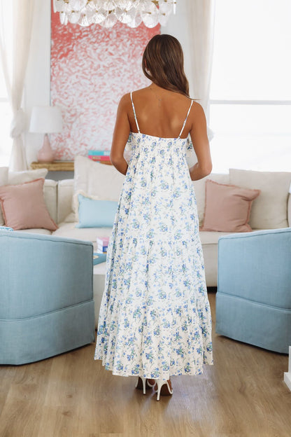 Exciting News Midi Dress - Blue and White