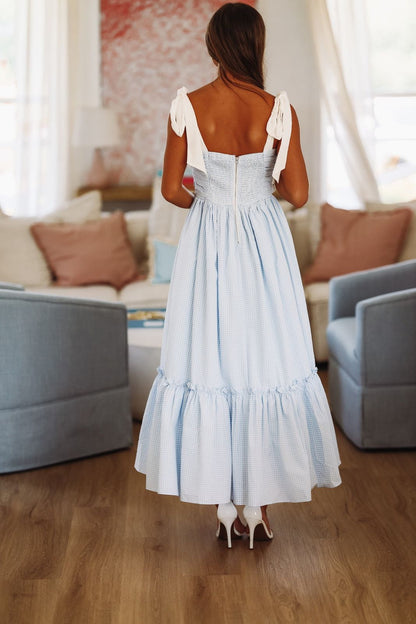 Beneath the Beach House Lights Midi Dress - Blue and White