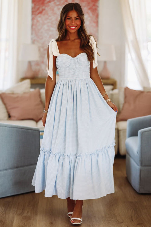 Beneath the Beach House Lights Midi Dress - Blue and White