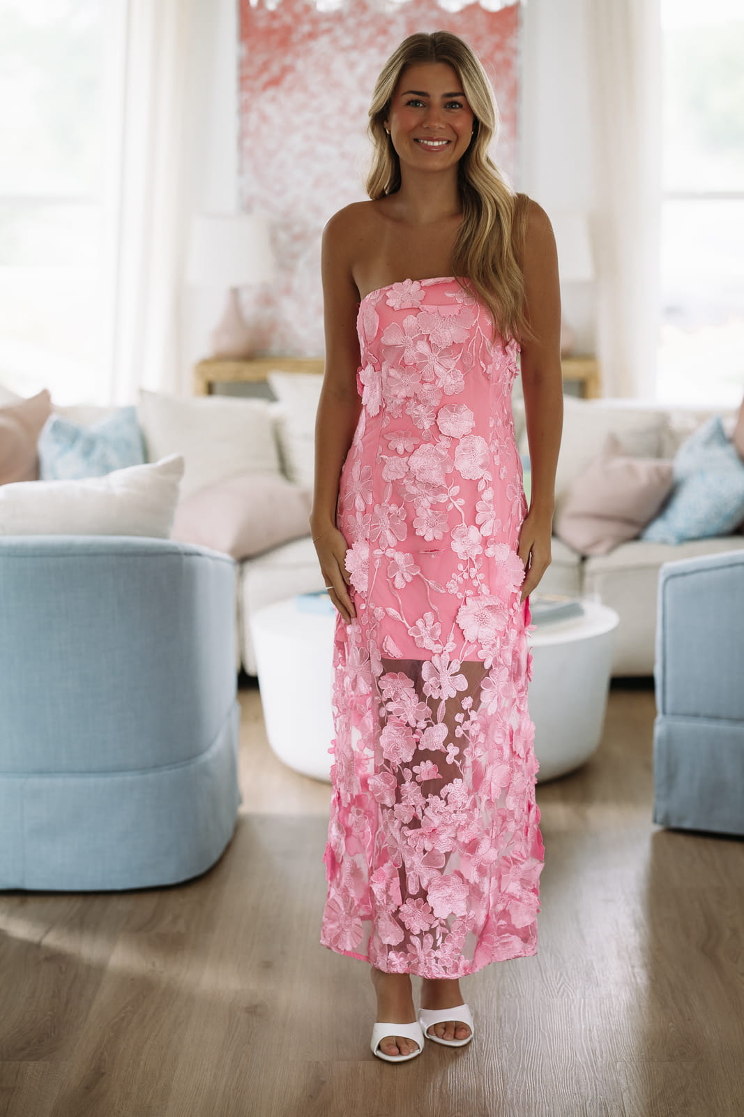 Peonies Floral Maxi Dress - Pink