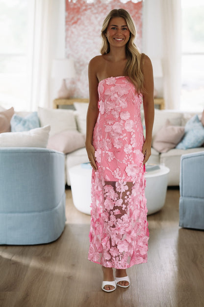 Peonies Floral Maxi Dress - Pink