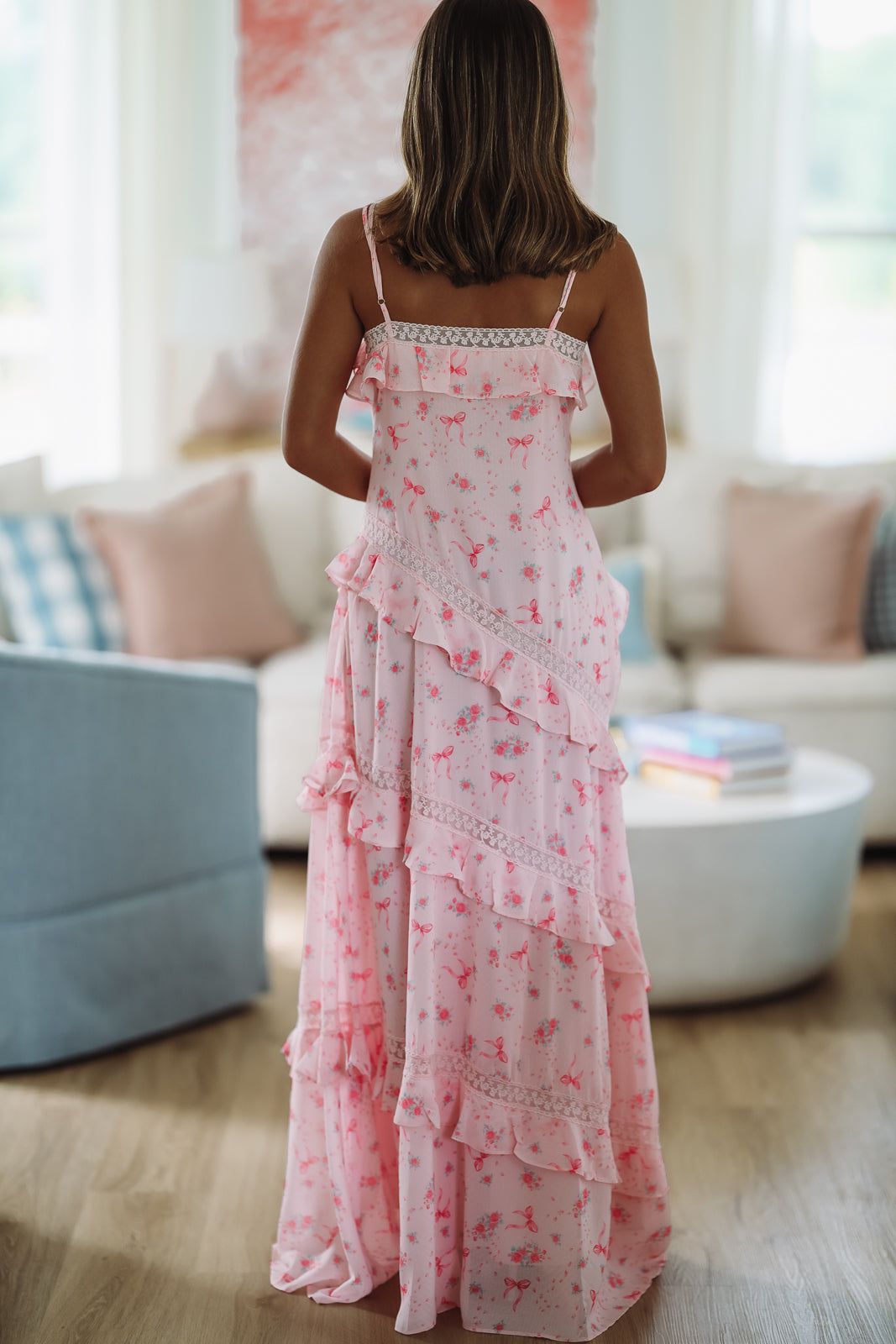 Roses and Bows Maxi Dress - Pink