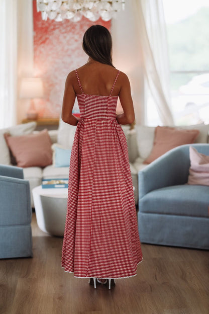 Romantic Picnic Maxi Dress - Red and White