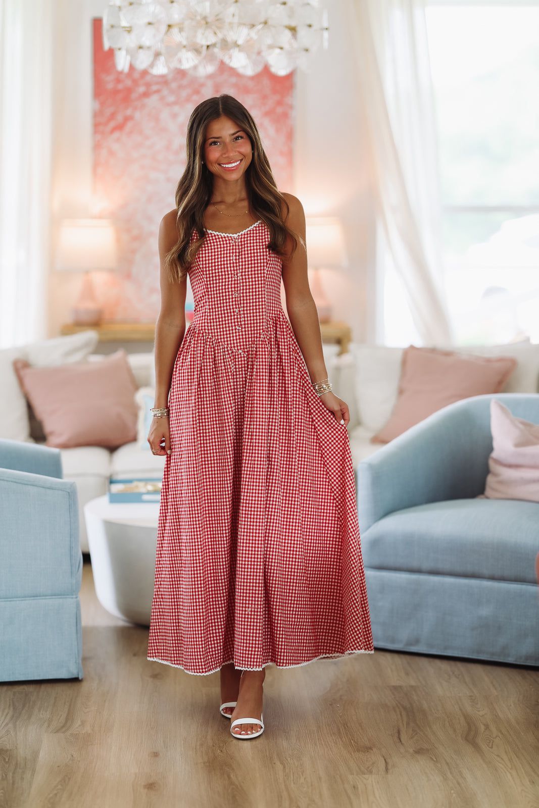 Romantic Picnic Maxi Dress - Red and White