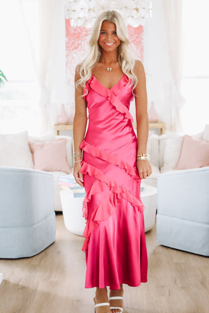 Ruffled Bliss Maxi Dress - Pink