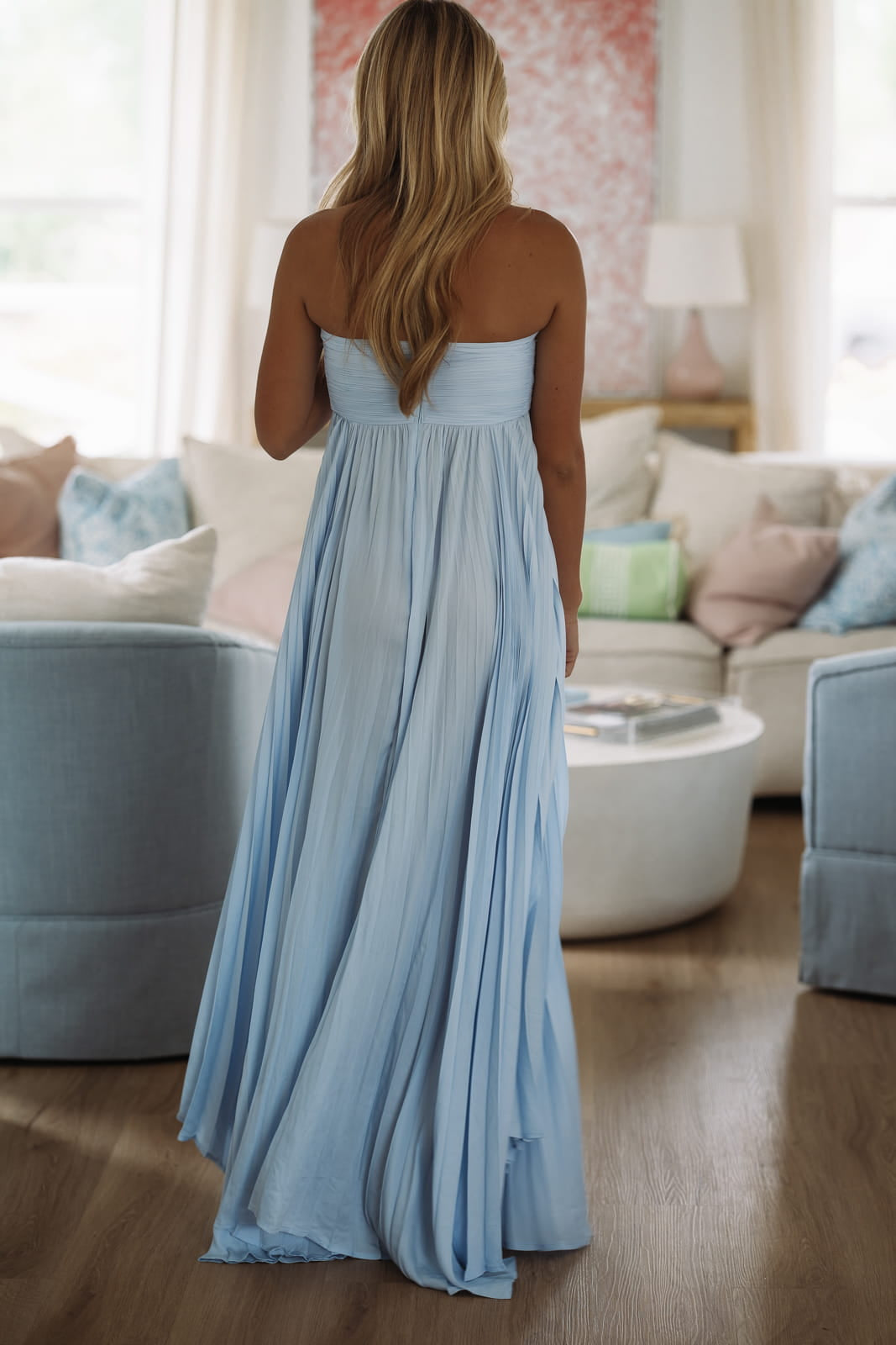 The Pleated Halo Maxi Dress - Light Blue