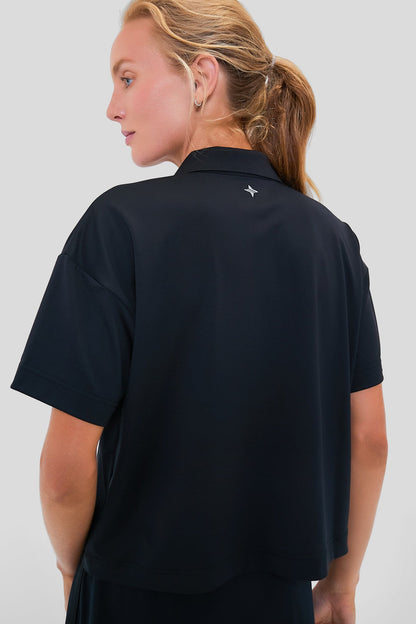 Black Cropped Performance Jersey Caroline Polo