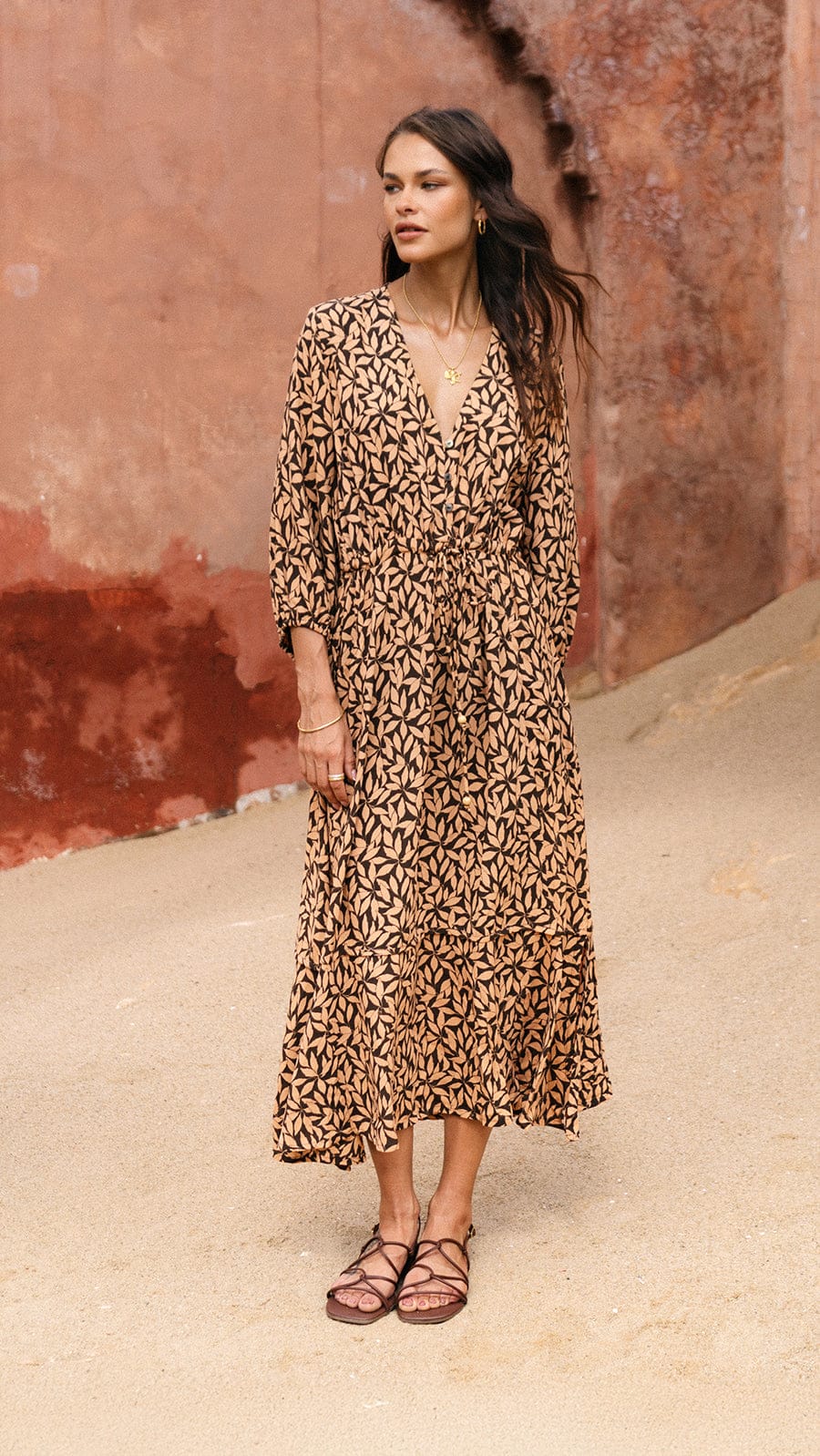 Fethiye Midi Dress - Petaline Brown