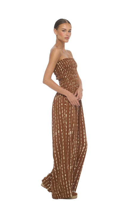 Smocked Top Lawai Jumpsuit - Current Brown