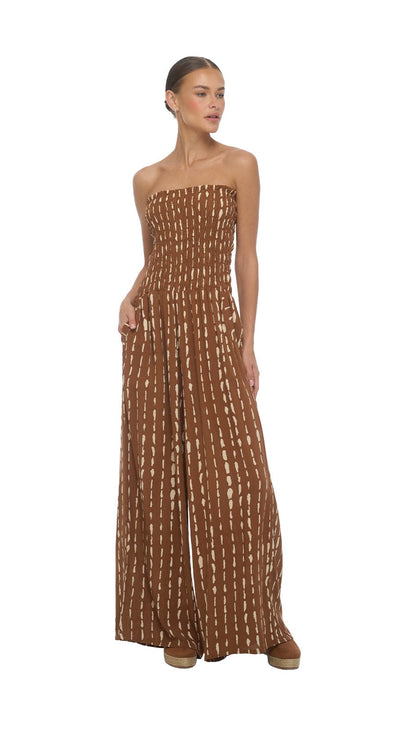 Smocked Top Lawai Jumpsuit - Current Brown