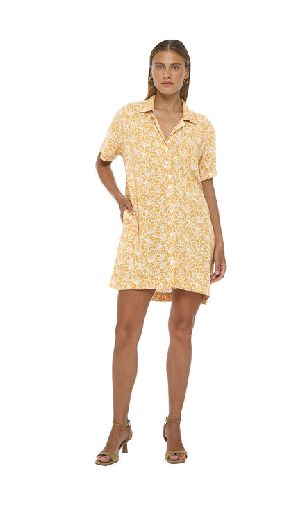 Button Down Mini Shirt Dress Azuris - Lysoria Yellow
