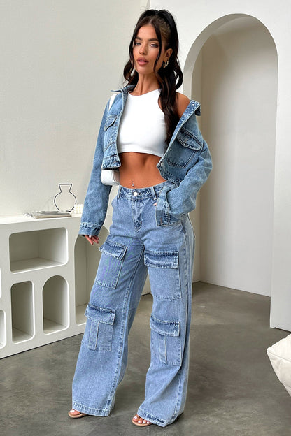 Adalia Mid Rise Wide Leg Jeans - Blue