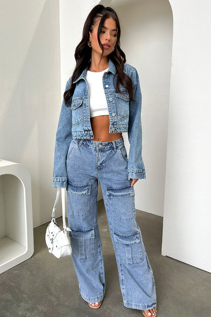 Adalia Mid Rise Wide Leg Jeans - Blue