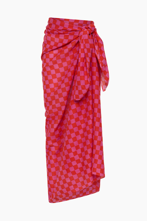 Olympia Etal Wyeth Sarong - Red & Pink Check