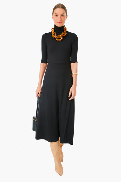 Black Elbow Sleeve Turtleneck Dress