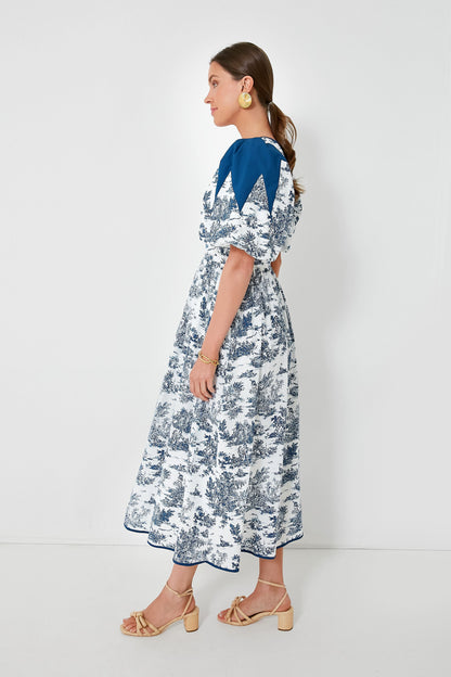 Blue Toile Reynolds Midi Dress
