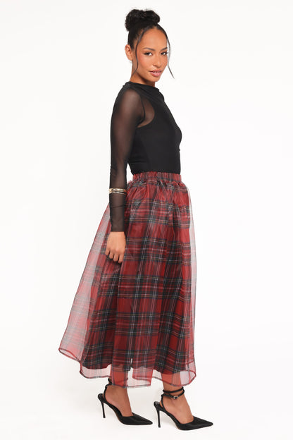Bonita Midi Skirt - Red Plaid