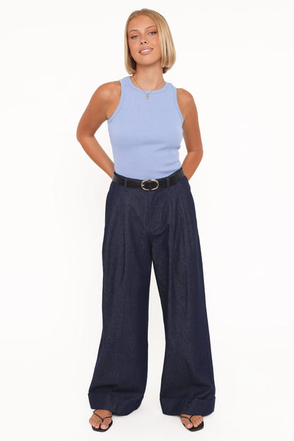 Elinor Cuffed Denim Pant - Dark Wash