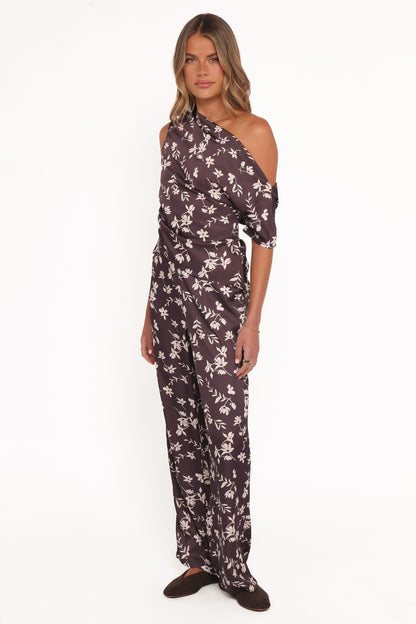 Romola Pant - Brown Cream Floral