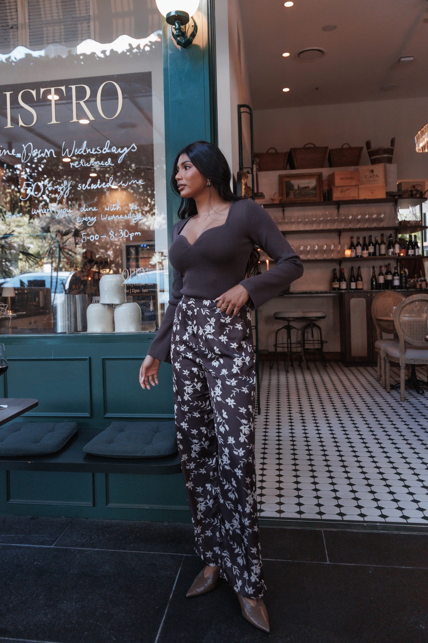 Romola Pant - Brown Cream Floral