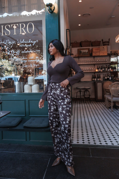Romola Pant - Brown Cream Floral
