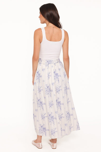 Xander Tie Waist Midi Skirt - Lilac Floral
