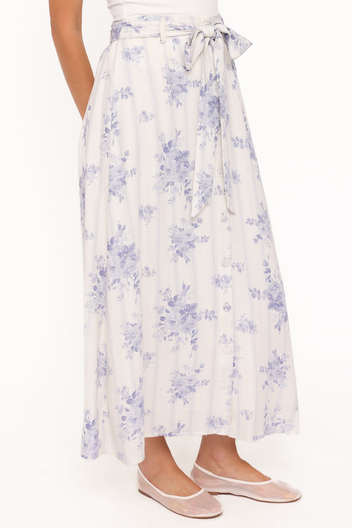 Xander Tie Waist Midi Skirt - Lilac Floral