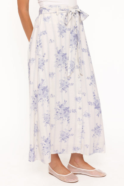 Xander Tie Waist Midi Skirt - Lilac Floral