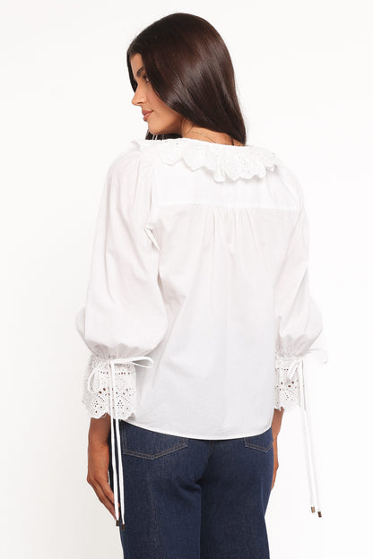 Aelwen Ruffle Blouse - White Embroidery