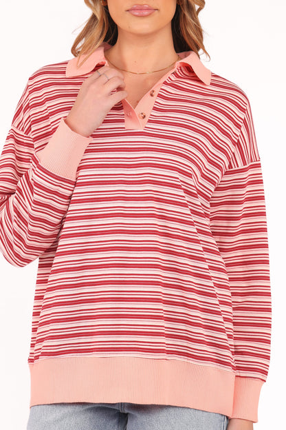 Beau Long Sleeve Jersey Top - Pink Stripe