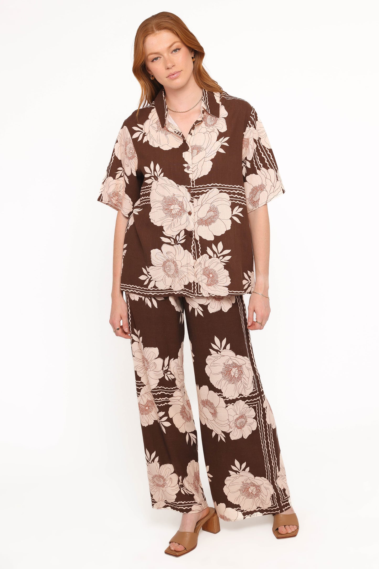 Bernadine Short Sleeve Shirt - Brown Floral