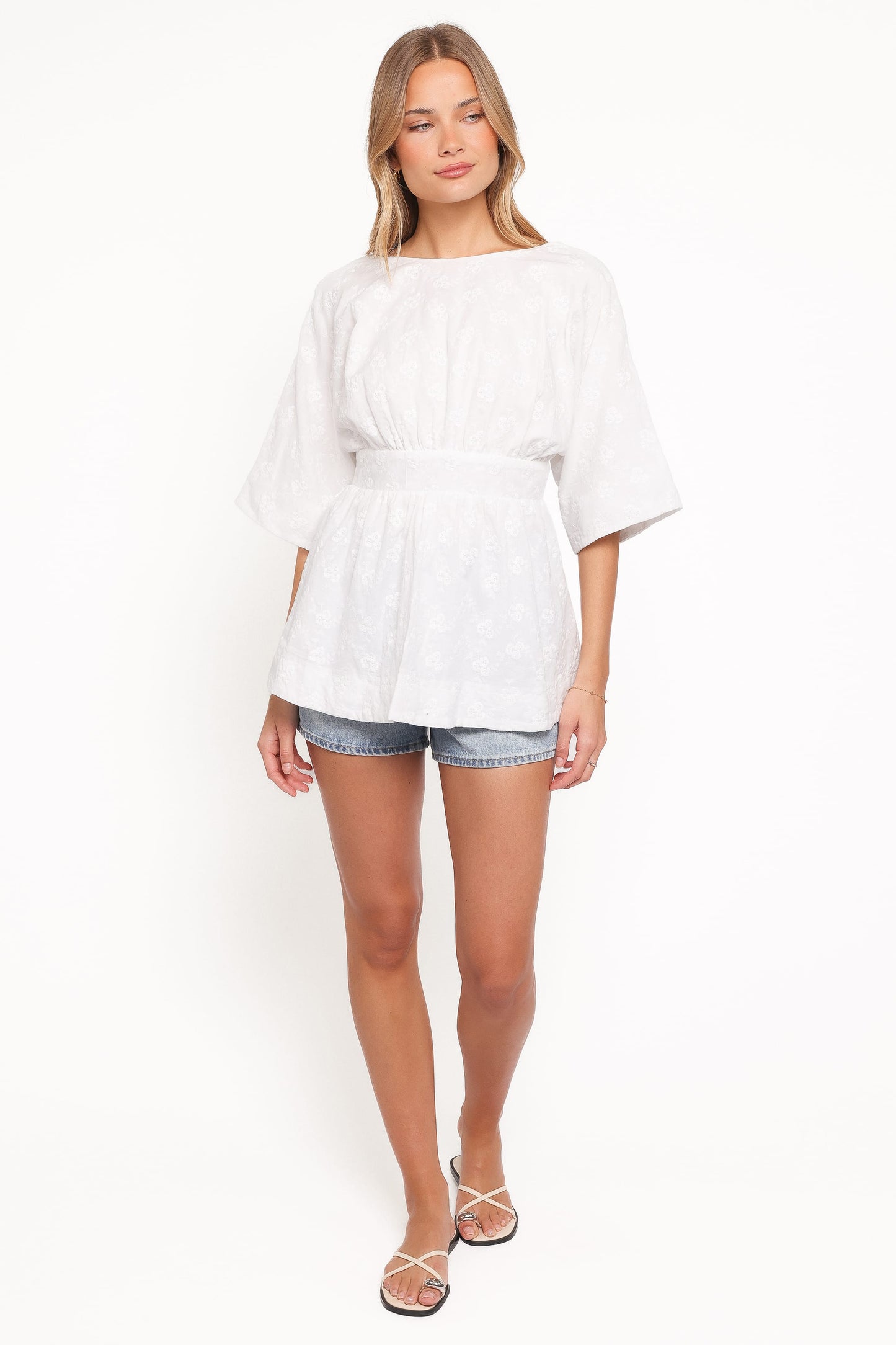 Camila Open Back Top - White Embroidery